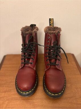 Dr. Martens 1460 Women’s Burgundy Boots Faux-Fur Lined Lace-Up